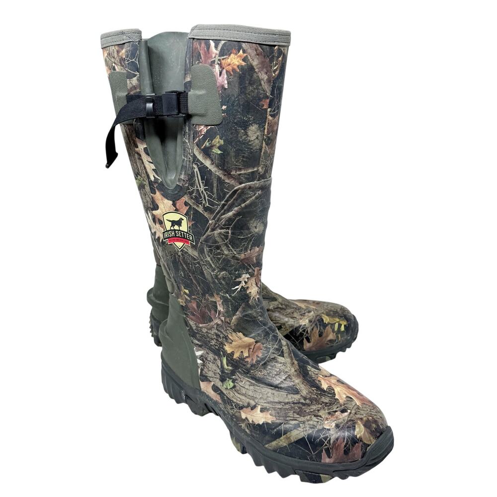 Irish Setter Green and Tan Camo Rubber Boots Men's Size 12 EUC Pull On